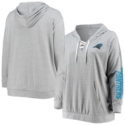 Fanatics Women's Plus Size Heathered Gray Carolina Panthers Lace-up Pullover Hoodie