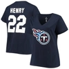 FANATICS DERRICK HENRY NAVY TENNESSEE TITANS PLUS SIZE FAIR CATCH NAME & NUMBER V-NECK T-SHIRT