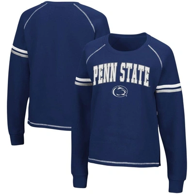Colosseum Women's  Navy Penn State Nittany Lions Sweep Pass Sleeve Stripe Raglan Pullover Sweatshirt