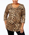 Jm Collection Women's 3/4-sleeve Printed Knit Top, Created For Macy's In Cheetah Zoo