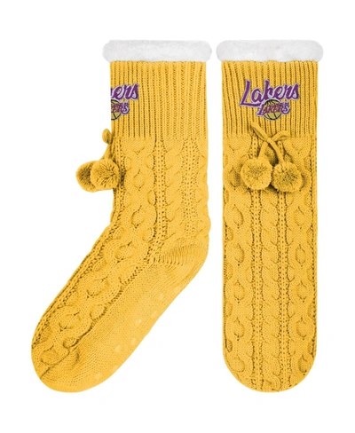 Foco Women's Los Angeles Lakers Cable Knit Footy Slipper Socks In Gold