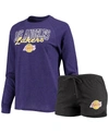Concepts Sport Women's Heathered Black, Heathered Purple Los Angeles Lakers Raglan Long Sleeve T-shirt And Shorts S In Heathered Black/heathered Purple