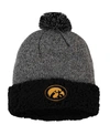 TOP OF THE WORLD WOMEN'S BLACK IOWA HAWKEYES SNUG CUFFED KNIT HAT WITH POM