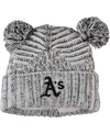 NEW ERA WOMEN'S GRAY OAKLAND ATHLETICS DUAL CUFFED KNIT HAT WITH POMS