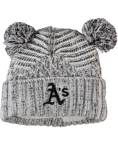 NEW ERA WOMEN'S GRAY OAKLAND ATHLETICS DUAL CUFFED KNIT HAT WITH POMS