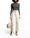 Paige Carly Tie Waist High Rise Wide Leg Jeans In Warm Ecru In Warm Ecru