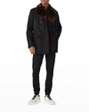 Karl Lagerfeld Wool Blend Peacoat With Faux Fur Collar In Black Brown