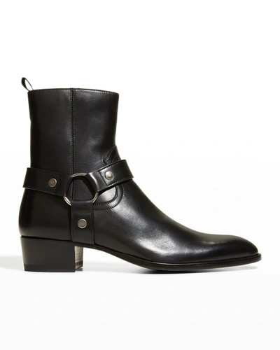 SAINT LAURENT MEN'S WYATT 40 HARNESS BIKER BOOTS