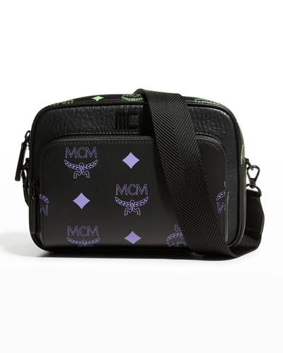 Mcm Small Color Splash Logo Crossbody Bag In Dahlia Purple + Summer Green