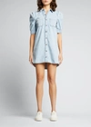 Frame Rosette Puff Sleeve Denim Shirt Dress In Cresthaven