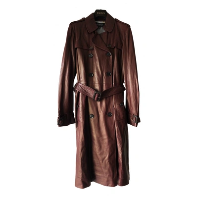 Pre-owned Gucci Leather Trench Coat In Burgundy