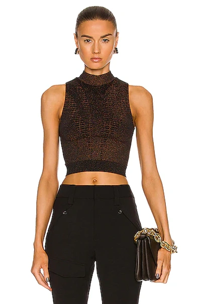 Wolford Shiny Grid Sleeveless Stretch Nylon Top In Black & Copper