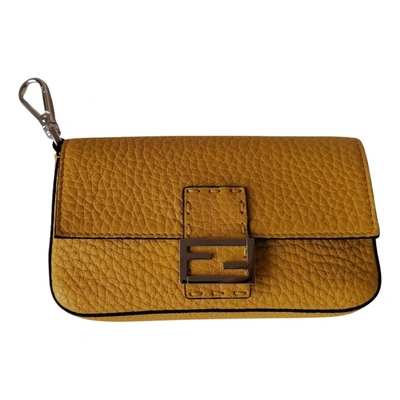 Pre-owned Fendi Baguette Leather Clutch Bag In Yellow