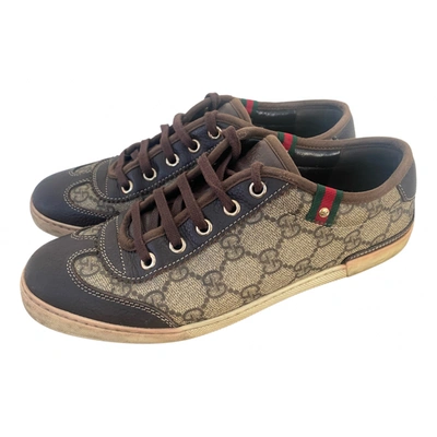 Pre-owned Gucci Ace Leather Trainers In Brown