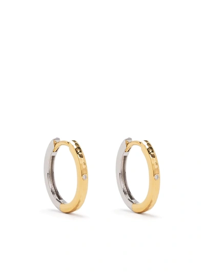 Dower & Hall 9kt Yellow Gold And Silver Medium Reversible Diamond Huggie Hoops