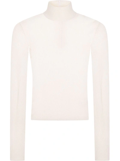 Dolce & Gabbana Ribbed Long-sleeve Knit Top In White