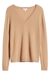 Nordstrom Cashmere Essential V-neck Sweater In Camel