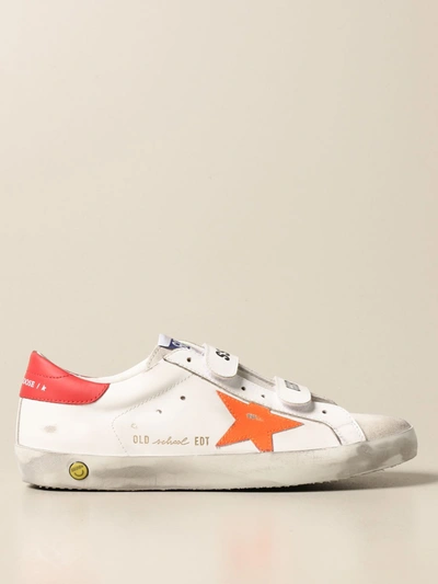 Golden Goose Old School Logo Double Grip-strap Sneakers, Toddler/kids In White