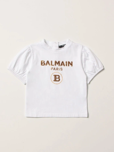 Balmain Babies' Cotton T-shirt With Logo In White
