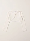 Monnalisa Kids' Cropped Cardigan In Stretch Viscose In White