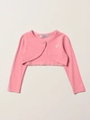 Monnalisa Kids' Cropped Cardigan In Stretch Viscose In Pink