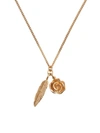 EMANUELE BICOCCHI MEN'S GOLD-PLATED STERLING SILVER ROSE + FEATHER PENDANT NECKLACE