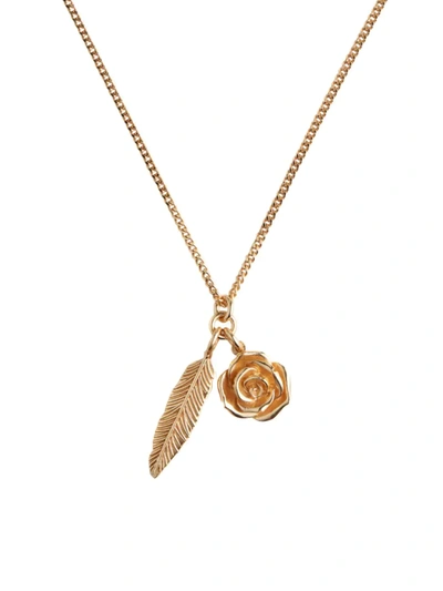 Emanuele Bicocchi Men's Gold-plated Sterling Silver Rose + Feather Pendant Necklace