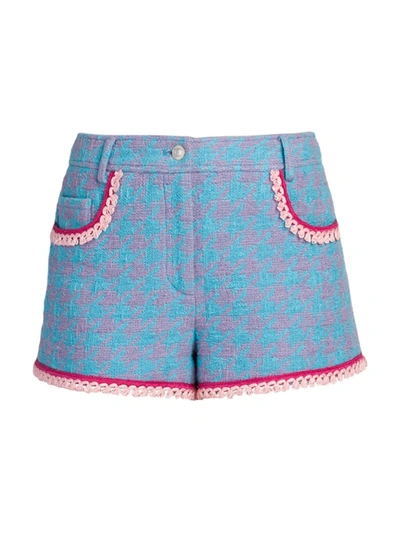 Moschino Houndstooth Tassel Trim Shorts In Blue