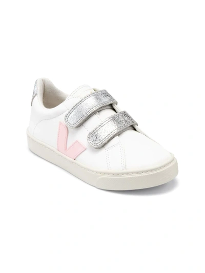 Veja Kids' Girl's Metallic Esplar Logo Sneakers In White