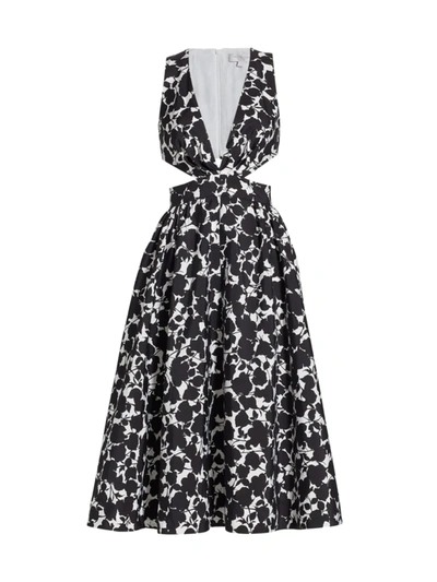 Michael Kors Women's Floral Cut-out Fit-&-flare Dress In Large Shadow Floral Black White