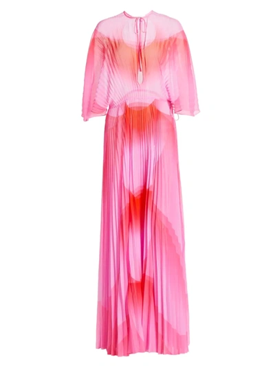 Brandon Maxwell The Venus Silk Chiffon Pleat Long Dress In Pink