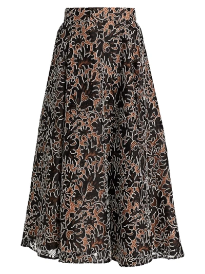Michael Kors Fishnet & Lace Circle Skirt In Floral Soutache Lace Black White