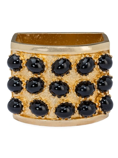 Nomi K 24k Goldplated Black Cabochon Napkin Ring Set