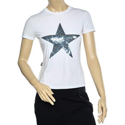 Pre-owned Moschino Jeans White Cotton Star Embellished Short Sleeve T-shirt M