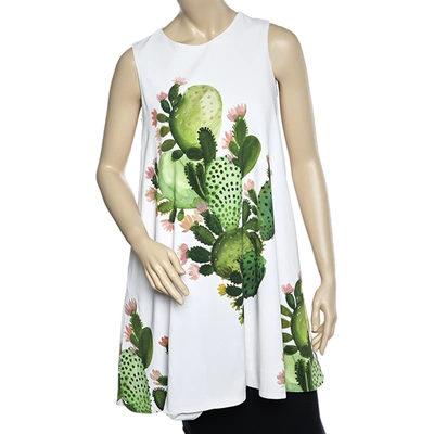 Pre-owned Sportmax White Cactus Print Crepe Sleeveless A-line Dress S