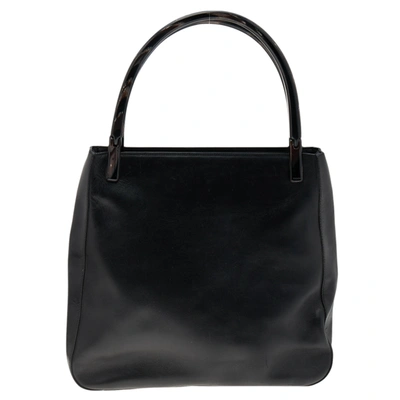 Pre-owned Prada Black Leather Acrylic Handle Tote