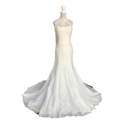 Pre-owned Pronovias Lace Maxi Dress In White