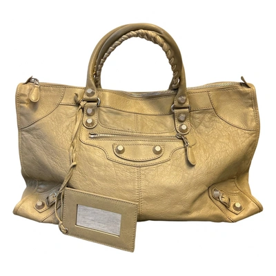 Pre-owned Balenciaga City Leather Handbag In Beige