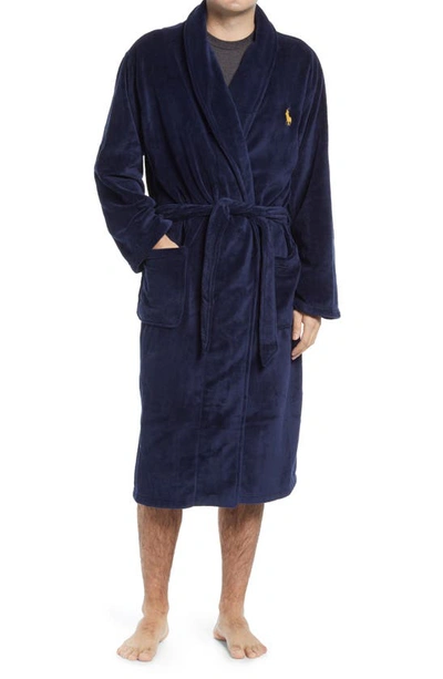 Polo Ralph Lauren Microfiber Plush Dressing Gown In Navy, Men's At Urban Outfitters
