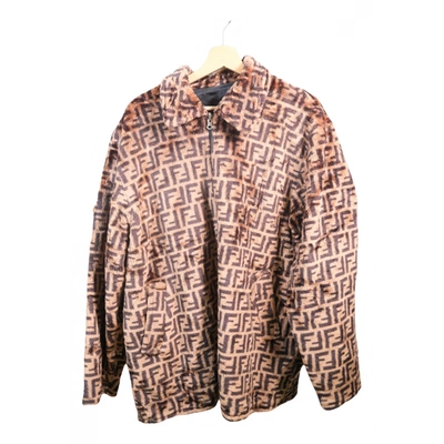 Pre-owned Fendi Faux Fur Coat In Brown