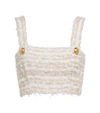 BALMAIN EMBELLISHED TWEED CROP TOP