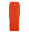 Balmain Mid-length Knit Skirt With Monogram In Orange Fonce