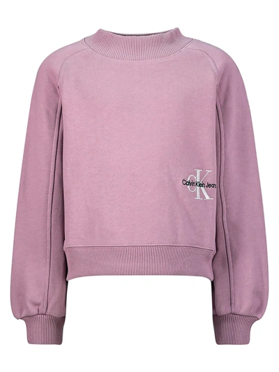 Calvin Klein Teen Embroidered-logo Cotton Sweatshirt In Purple