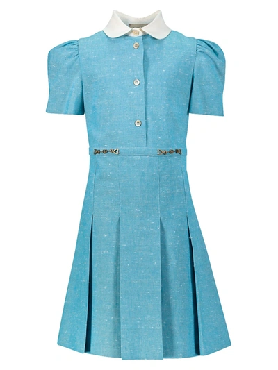 Gucci Kids' Light-blue Dress For Girl In Soft Cyan