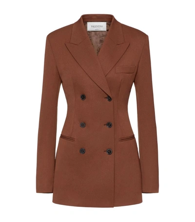 Valentino Double-breasted Wool Blazer Jacket In Brown