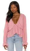 Free People Daia Puff Sleeve Top In Pink