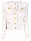 Balmain Lurex Tweed Collarless Button Jacket In Neutral