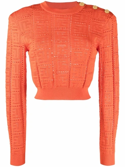 Balmain Maxi Monogram Cropped Jumper In Orange