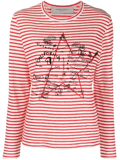 Golden Goose Star Print Striped Long Sleeved T Shirt In Multi-colored
