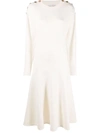 Alexander Mcqueen Buttoned Wool-blend Midi Dress In White